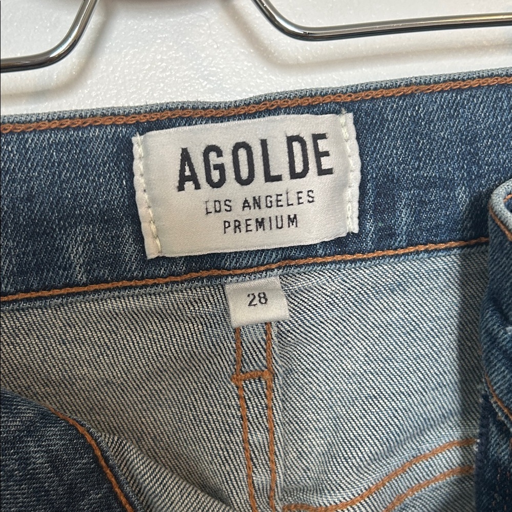 AGOLDE High Rise Ripped Dark Blue Jeans - Picture 3 of 8